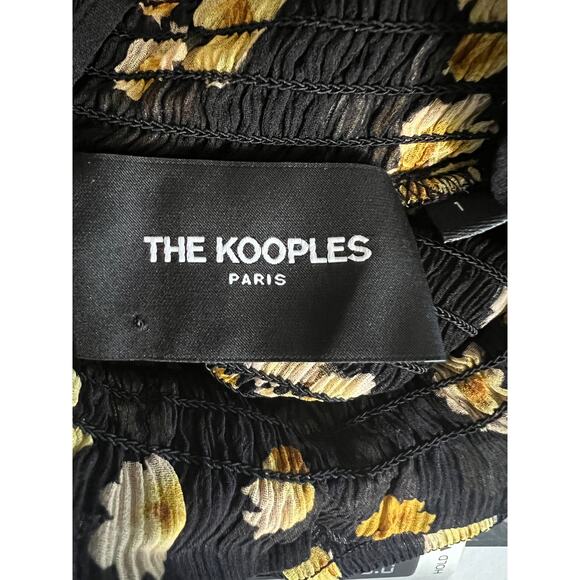 The Kooples Funnel Neck 100% Silk Sheer Smocked Floral Blouse Size Small - Picture 14 of 16
